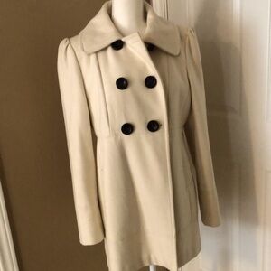 Guess Cream Double-Breasted Pea Coat